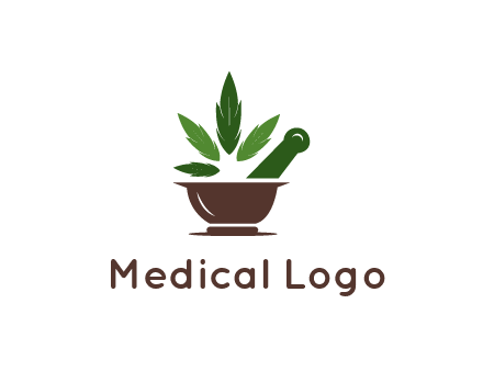 pestle and mortar with herbs logo