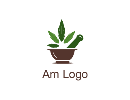 pestle and mortar with herbs logo