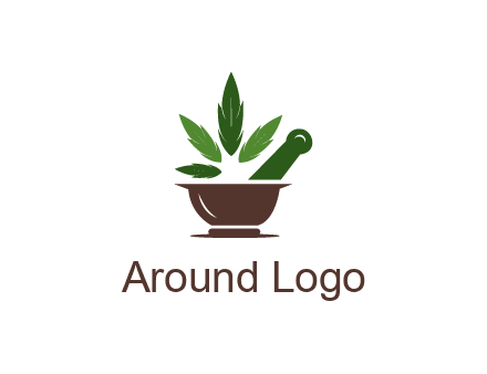 pestle and mortar with herbs logo