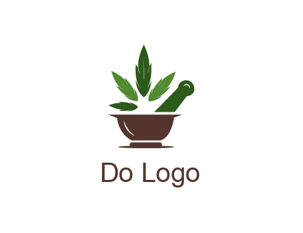 pestle and mortar with herbs logo