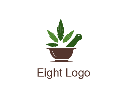 pestle and mortar with herbs logo