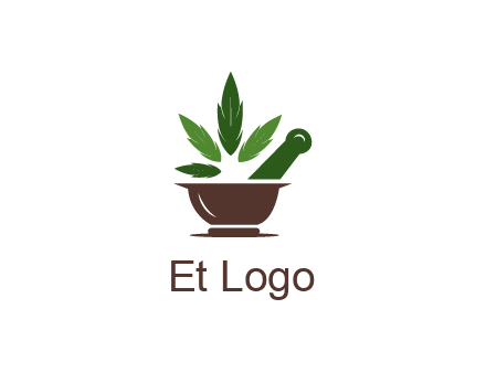 pestle and mortar with herbs logo