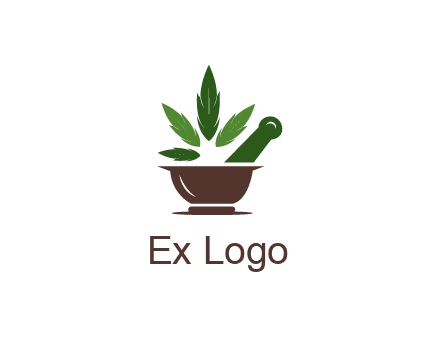 pestle and mortar with herbs logo