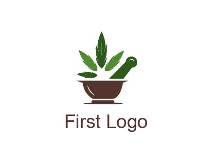 pestle and mortar with herbs logo