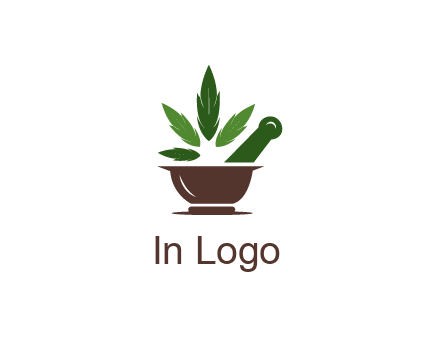 pestle and mortar with herbs logo