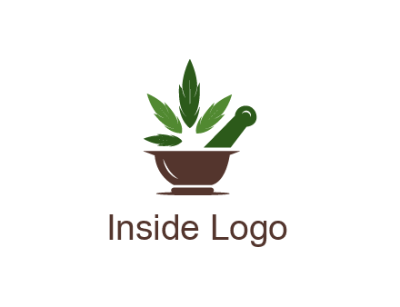 pestle and mortar with herbs logo