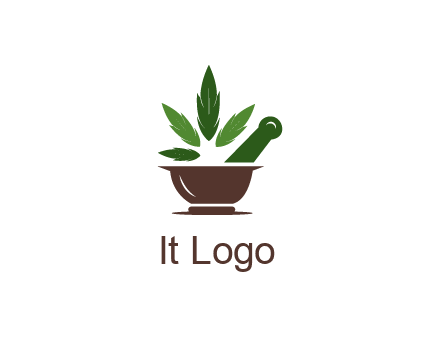 pestle and mortar with herbs logo