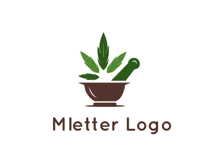 pestle and mortar with herbs logo