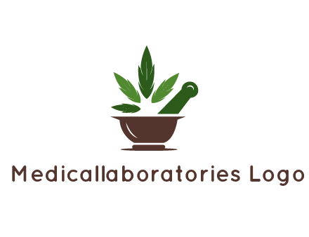 pestle and mortar with herbs logo