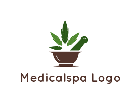 pestle and mortar with herbs logo