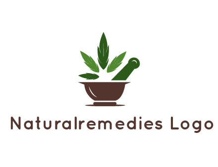 pestle and mortar with herbs logo