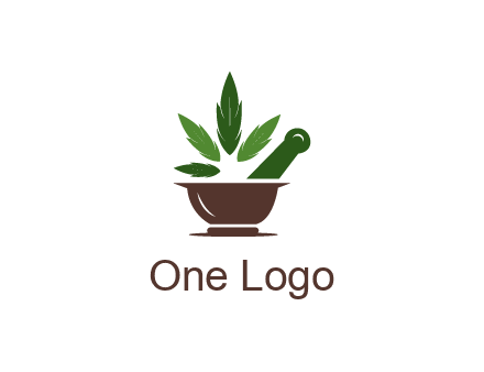 pestle and mortar with herbs logo