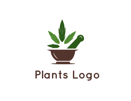 pestle and mortar with herbs logo