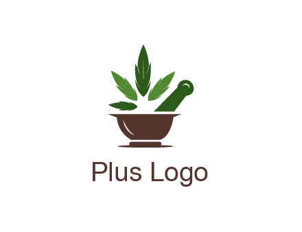 pestle and mortar with herbs logo