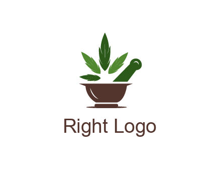 pestle and mortar with herbs logo