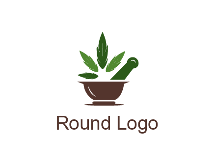 pestle and mortar with herbs logo