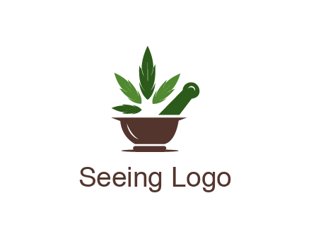 pestle and mortar with herbs logo