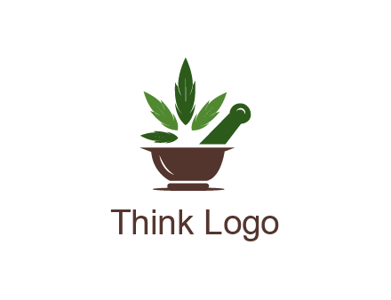 pestle and mortar with herbs logo