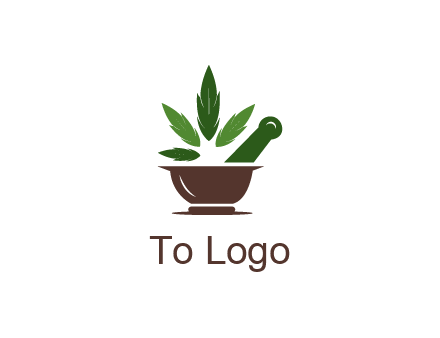 pestle and mortar with herbs logo