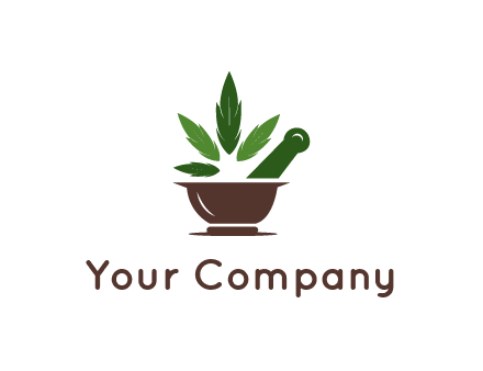 pestle and mortar with herbs logo