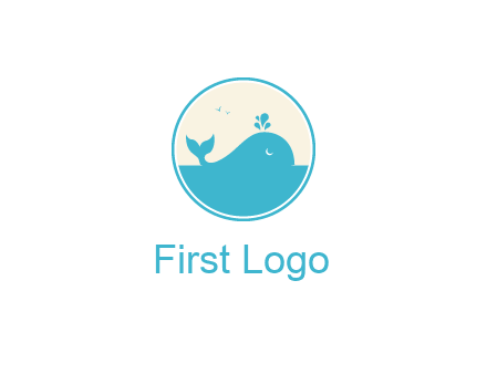 aquarium logo with a whale swimming in the ocean