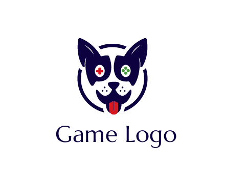 dog logo with gaming controls in eyes
