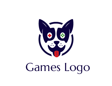 dog logo with gaming controls in eyes