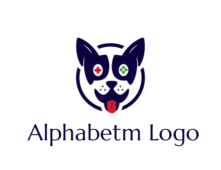 dog logo with gaming controls in eyes
