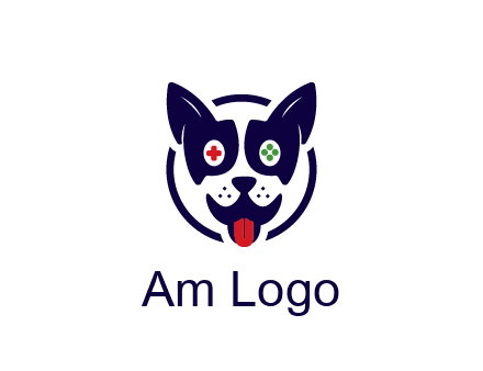 dog logo with gaming controls in eyes