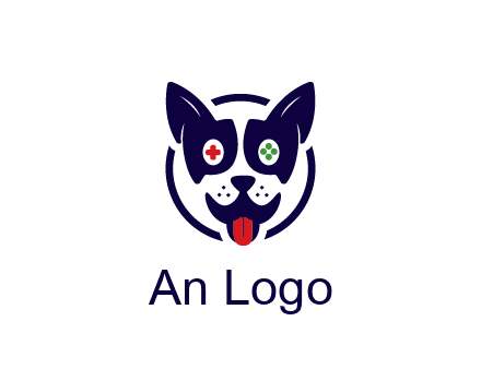 dog logo with gaming controls in eyes