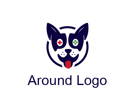 dog logo with gaming controls in eyes