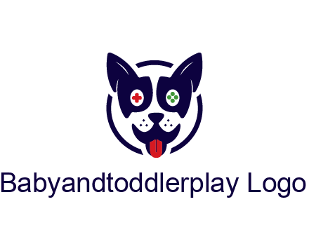 dog logo with gaming controls in eyes