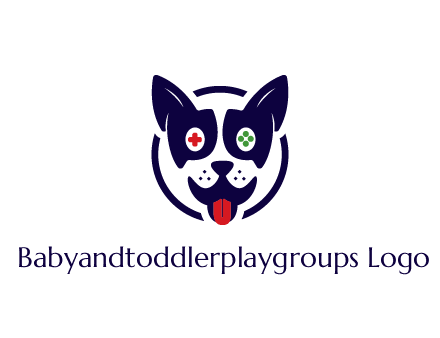 dog logo with gaming controls in eyes
