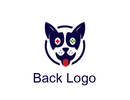 dog logo with gaming controls in eyes