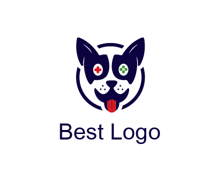 dog logo with gaming controls in eyes