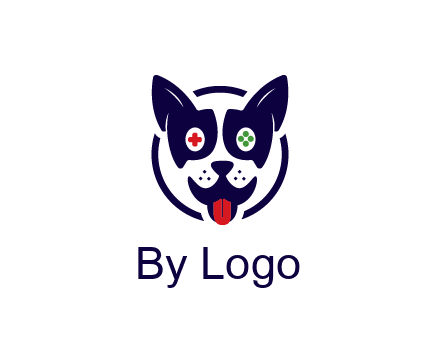dog logo with gaming controls in eyes