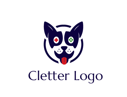 dog logo with gaming controls in eyes