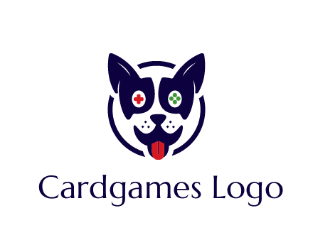 dog logo with gaming controls in eyes