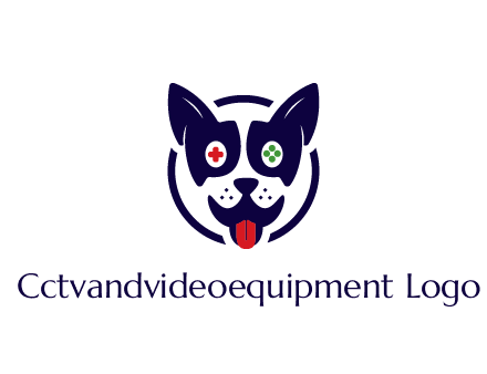dog logo with gaming controls in eyes