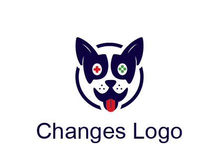 dog logo with gaming controls in eyes