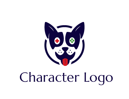 dog logo with gaming controls in eyes