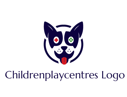 dog logo with gaming controls in eyes