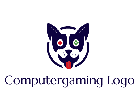 dog logo with gaming controls in eyes