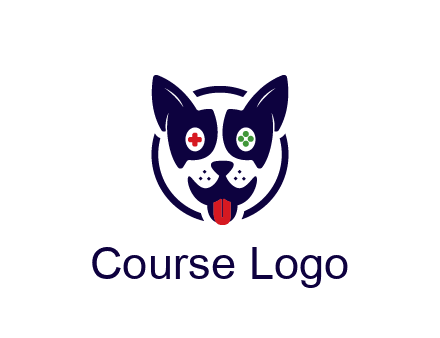 dog logo with gaming controls in eyes