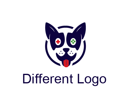 dog logo with gaming controls in eyes