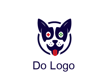 dog logo with gaming controls in eyes