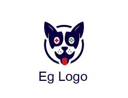 dog logo with gaming controls in eyes
