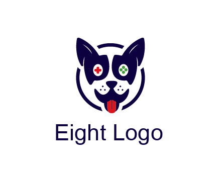 dog logo with gaming controls in eyes