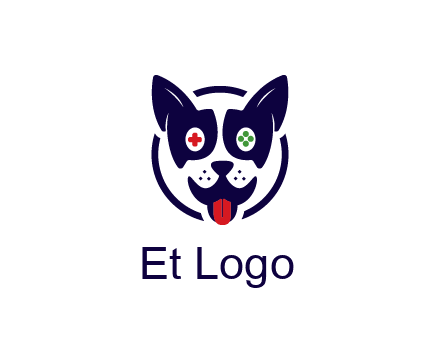 dog logo with gaming controls in eyes