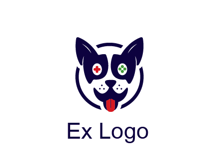 dog logo with gaming controls in eyes